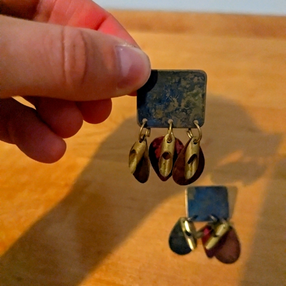 Funky multicolored square earrings